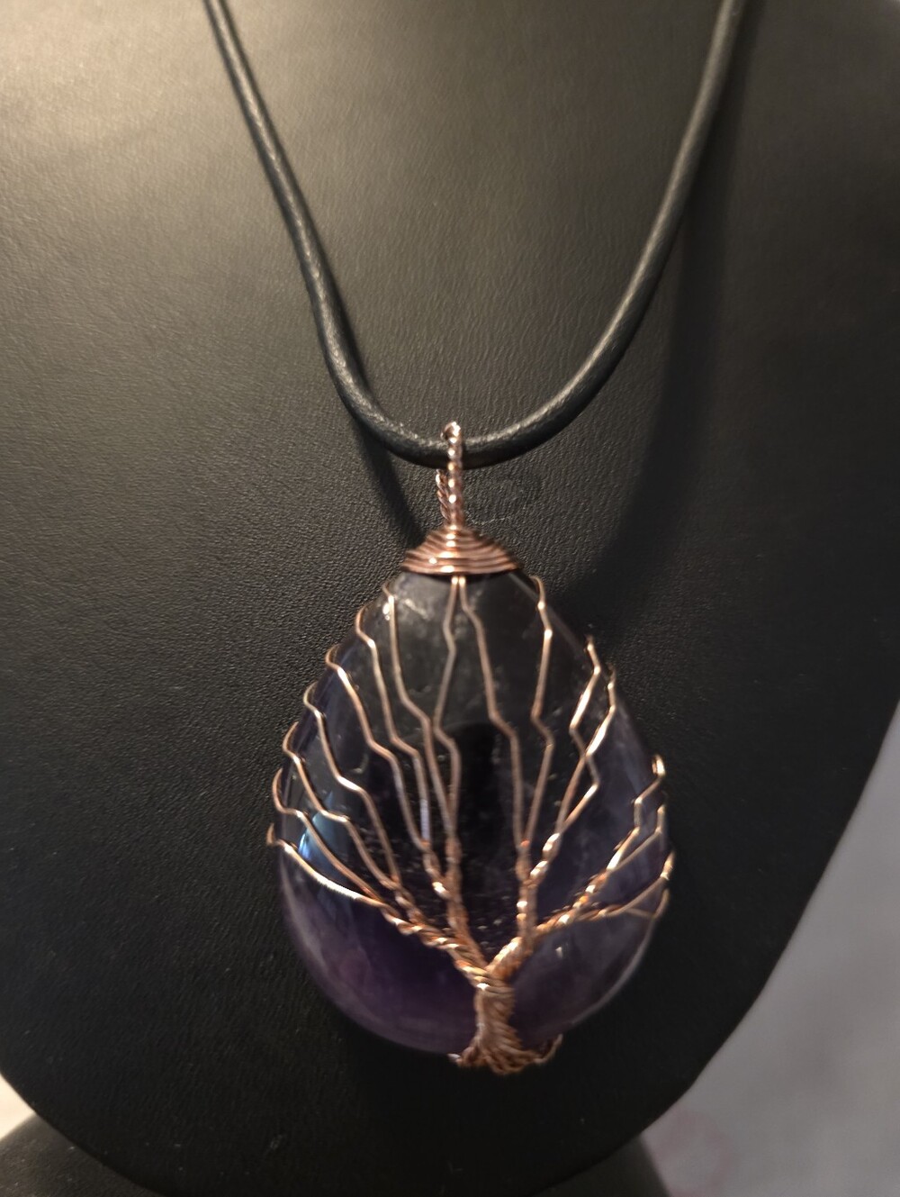 Handcrafted Copper Tree of Life Amethyst Pendant Necklace - Purple